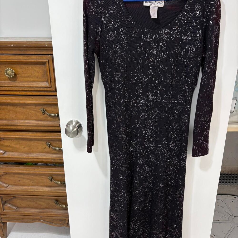Vintage Ronni Nicole Women's Black Dress Rhinestones‎ Shoulder Pads USA